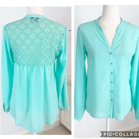 e.c.i. Tops - E.C.I. Gathered Lace Back Button Front Blouse S